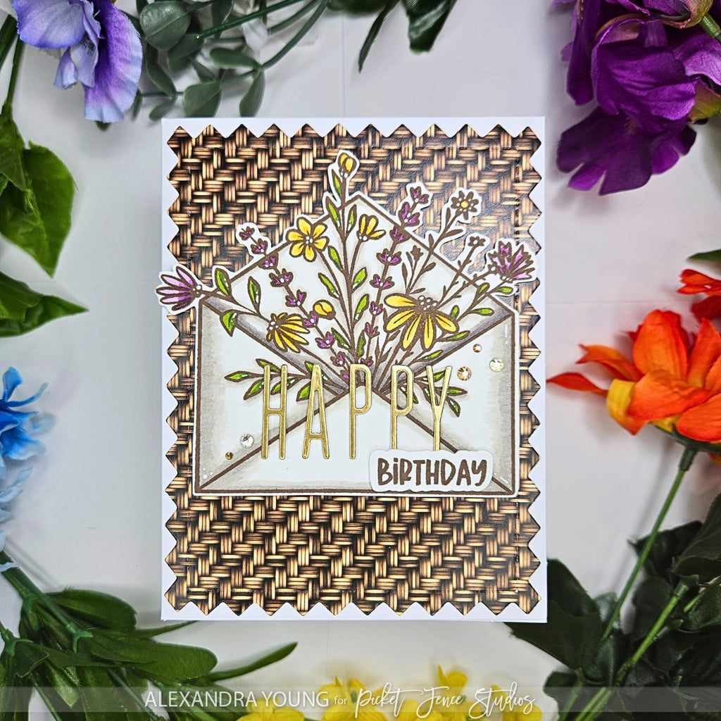 Picket Fence Studios Like a Wildflower Clear Stamps f-188 happy birthday