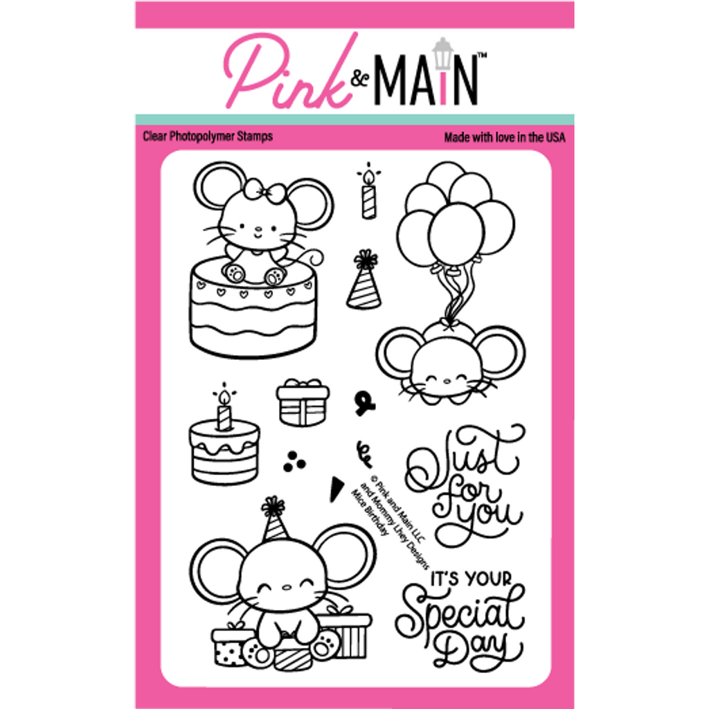 Pink and Main Mice Birthday Clear Stamps pm0692