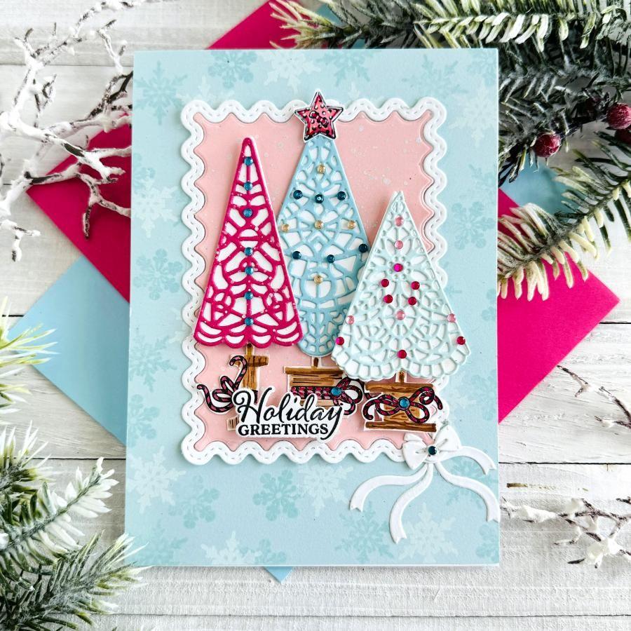 Papertrey Ink Doily Trees Dies pti-0849 holiday greetings