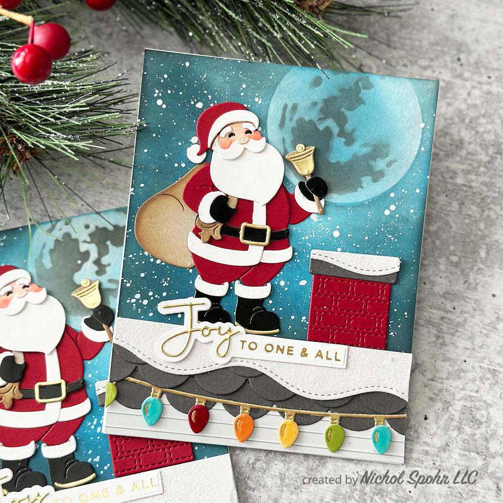 GLP-422 Spellbinders Christmas Die and Glimmer Sentiments Hot Foil Plate and Die Set santa on the roof | color-code:ALT01