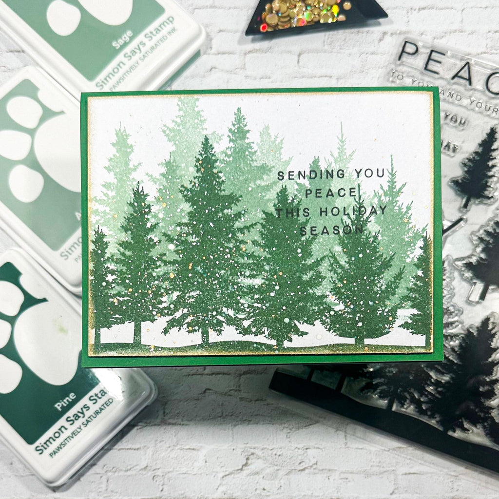 CZ Design Clear Stamps Peaceful Trees cz285c Stamptember Christmas Card