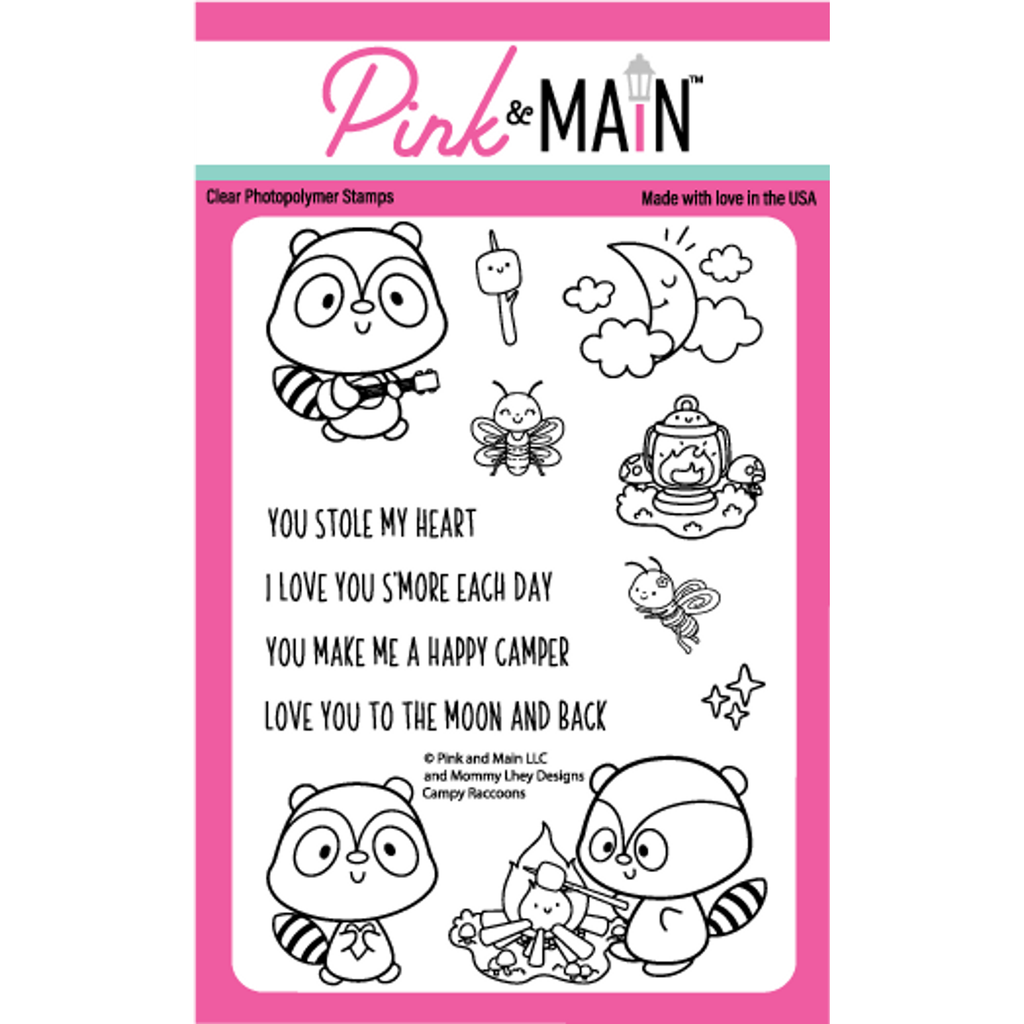 Pink and Main Campy Raccoons Clear Stamps pm0749