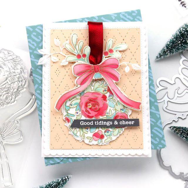 PinkFresh Studio Floral Bauble Stencil Set Good Tidings Card | color-code:ALT03