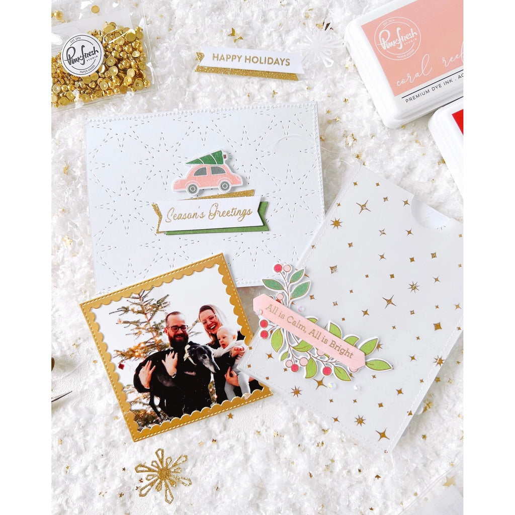 PinkFresh Studio Festive Tickets Stencil Set Christmas Card Pockets | color-code:ALT02