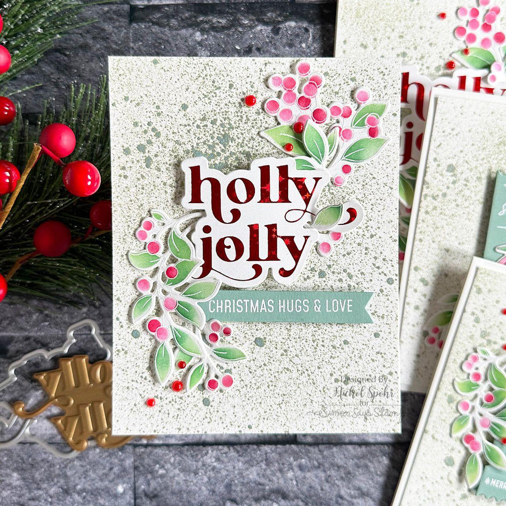 PinkFresh Studio Holly Jolly Hot Foil Plate and Die Christmas Hugs Card | color-code:ALT03