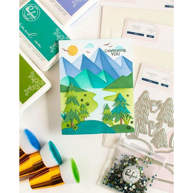 Pinkfresh Studio Mountains Stencils 245824 Celebrating You Card | color-code:ALT01