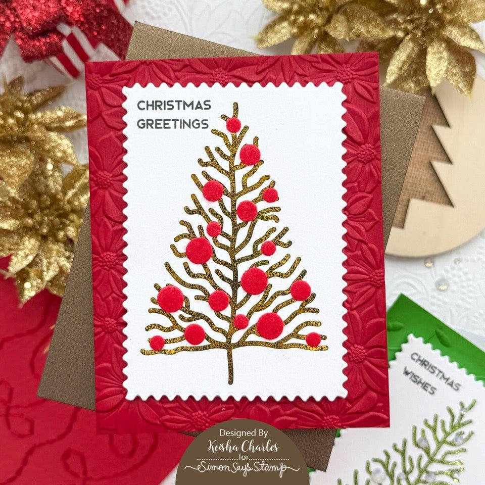 Simon Says Stamp Embossing Folder Poinsettia Field sf432 Sweet Wishes Christmas Card