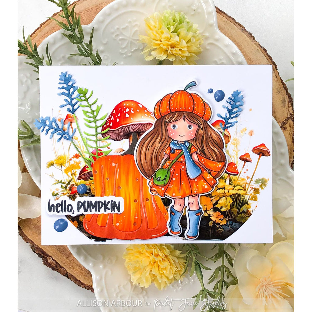 Picket Fence Studios Freckle Friends: Penelope Pumpkin Clear Stamps ff-100 mushroom