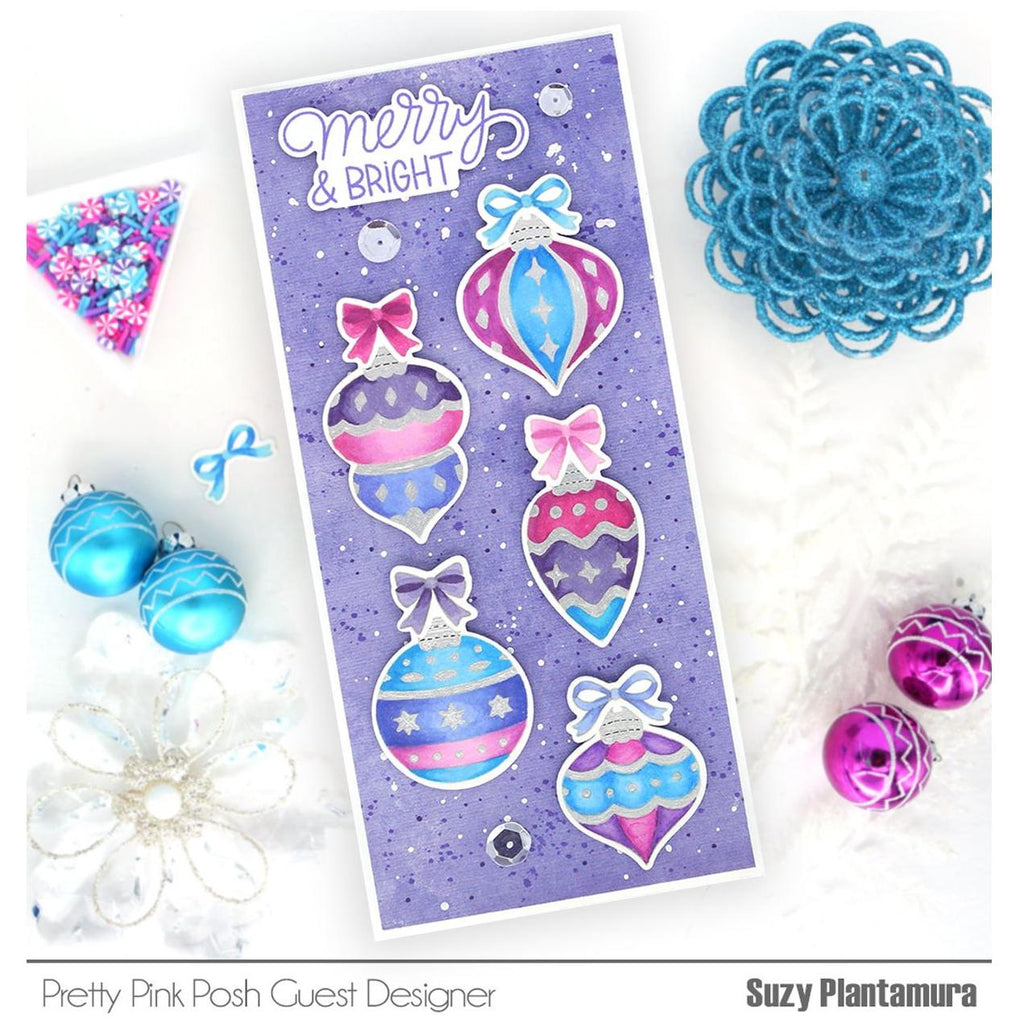 Pretty Pink Posh Holiday Ornaments Clear Stamps purple