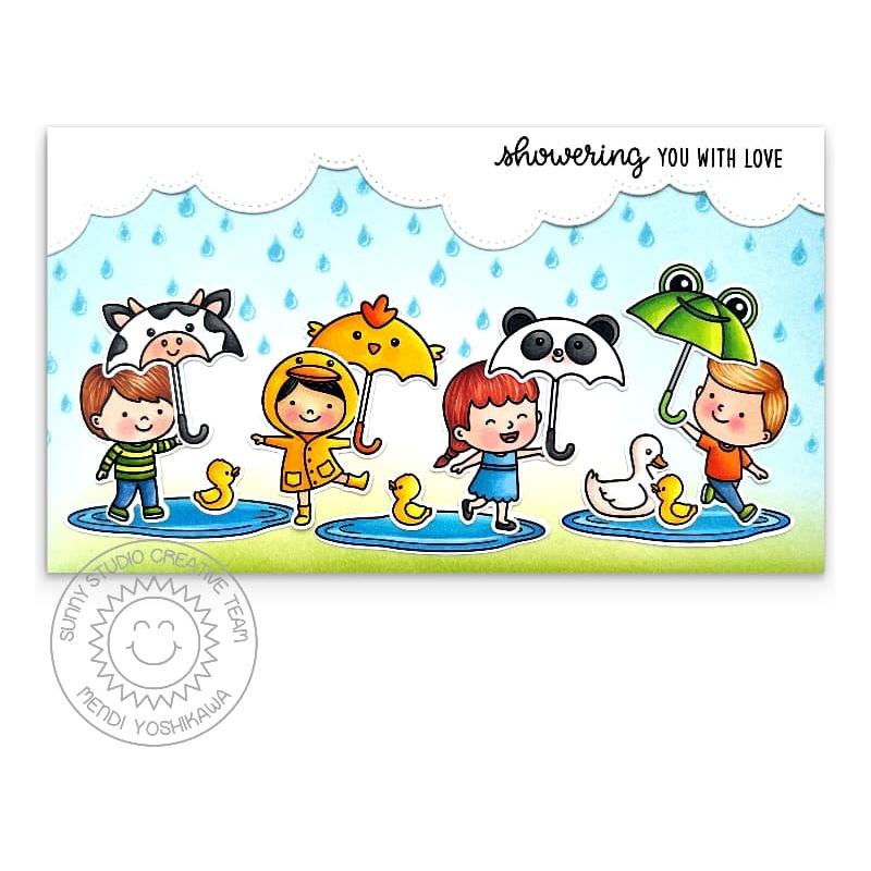 Sunny Studio Puddle Jumpers Clear Stamps sscl-370 umbrellas