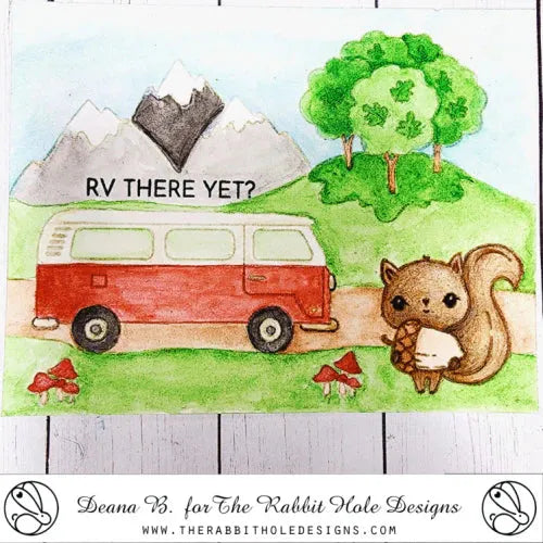 The Rabbit Hole Designs RVing with Tailette Clear Stamp and Die Set mountain range