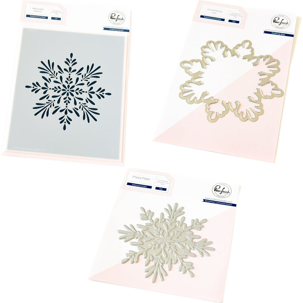 Pinkfresh Studio Radiating Snowflake Die Stencil And Press Plate Bundle