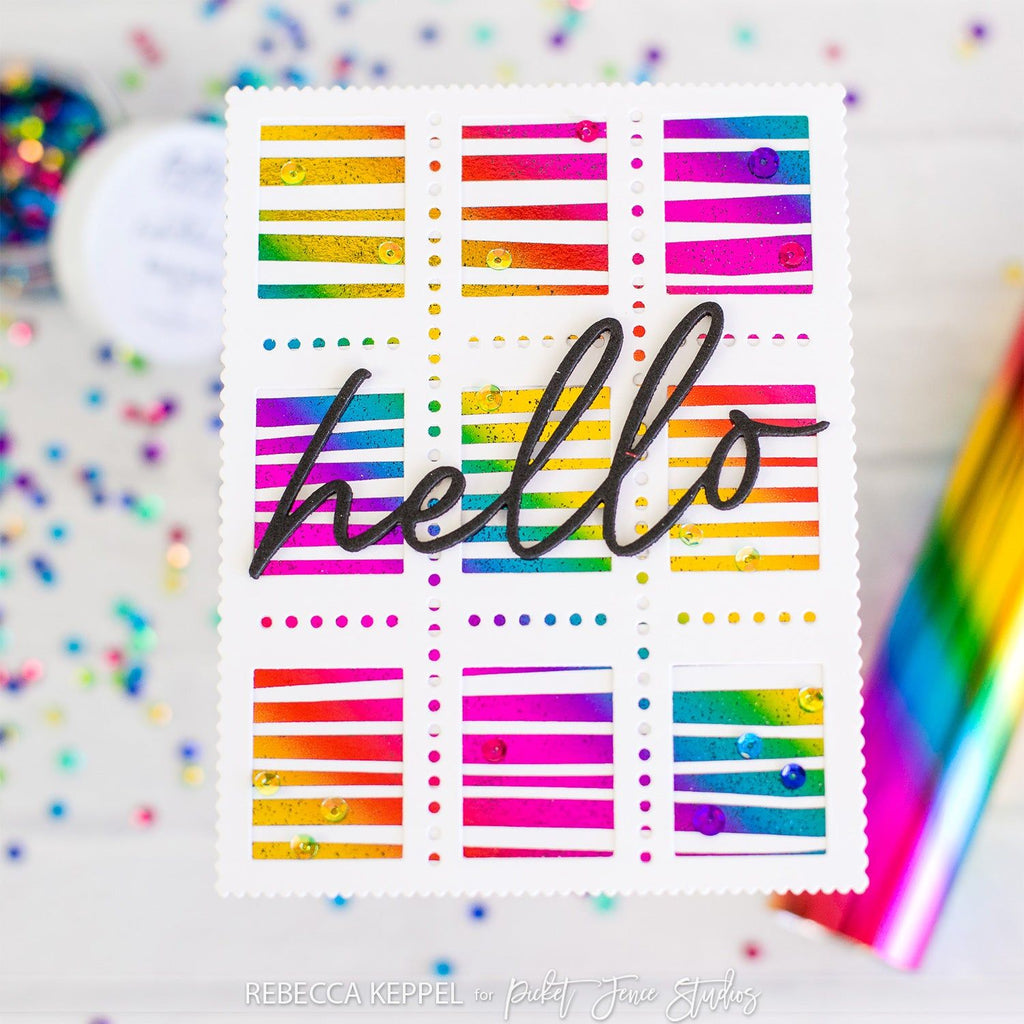 Picket Fence Studios Toner Foil Striped Rainbow tf-108 hello