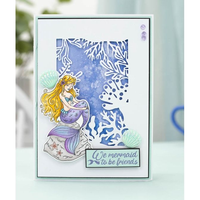 Crafter's Companion Mesmerizing Mermaid Stamp And Die s-eo-std-meme perched mermaid on a rock card