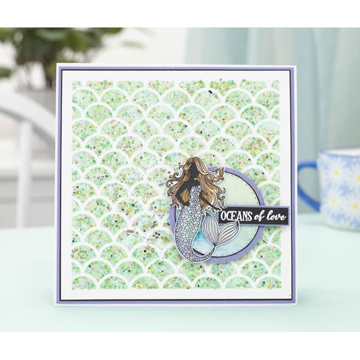 Crafter's Companion Ocean Dreams 8 x 8 Clear Stamps s-eo-ca-st-ocdr green scales mermaid card