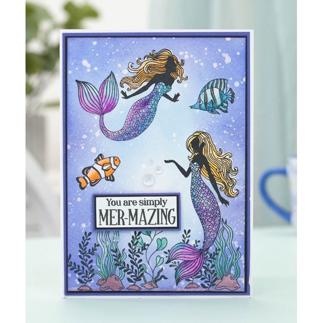 Crafter's Companion Ocean Dreams 8 x 8 Clear Stamps s-eo-ca-st-ocdr you are simply mer-mazing mermaid card