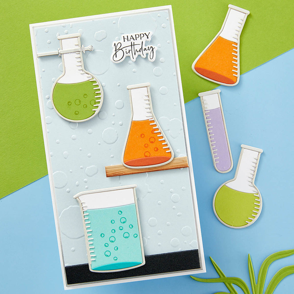 Spellbinders Laboratory Glassware Etched Dies s4-1334 happy birthday