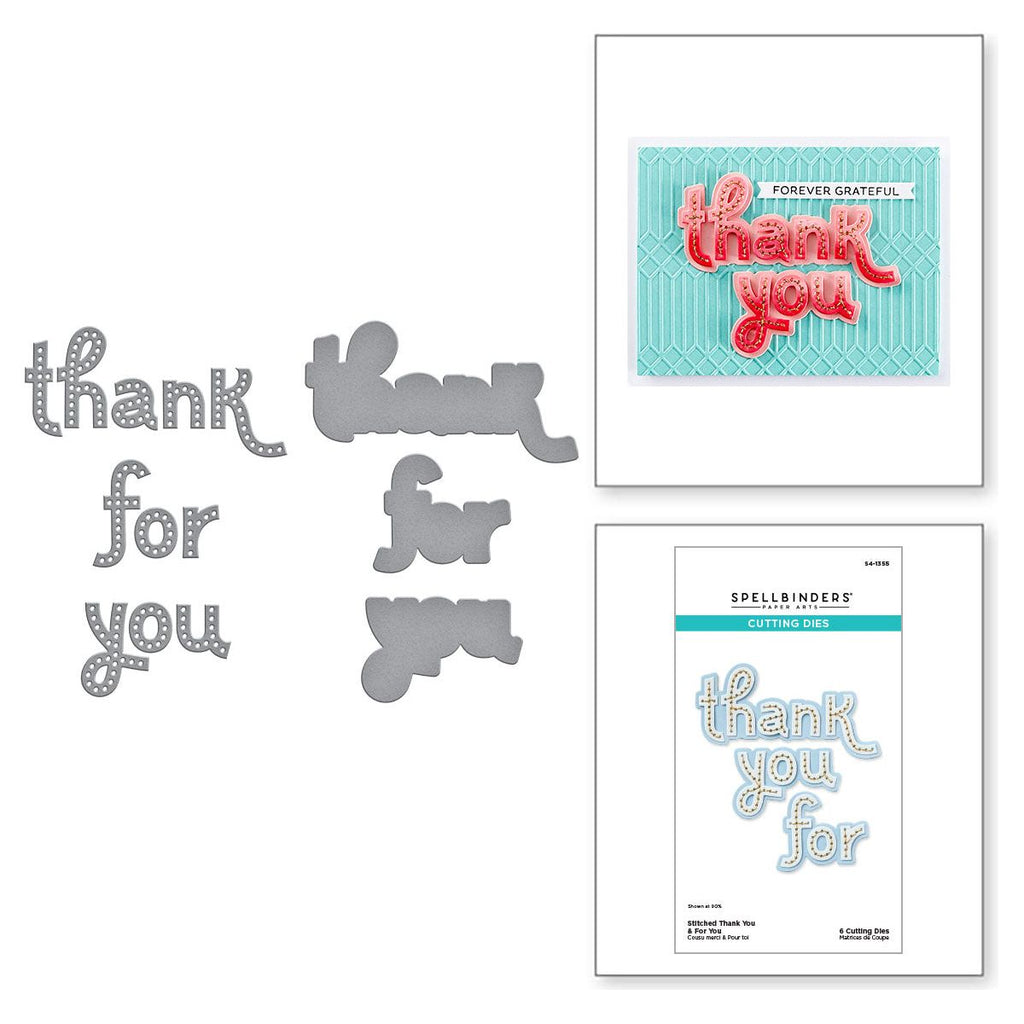 Spellbinders Stitched Thank You & For You Etched Dies s4-1355