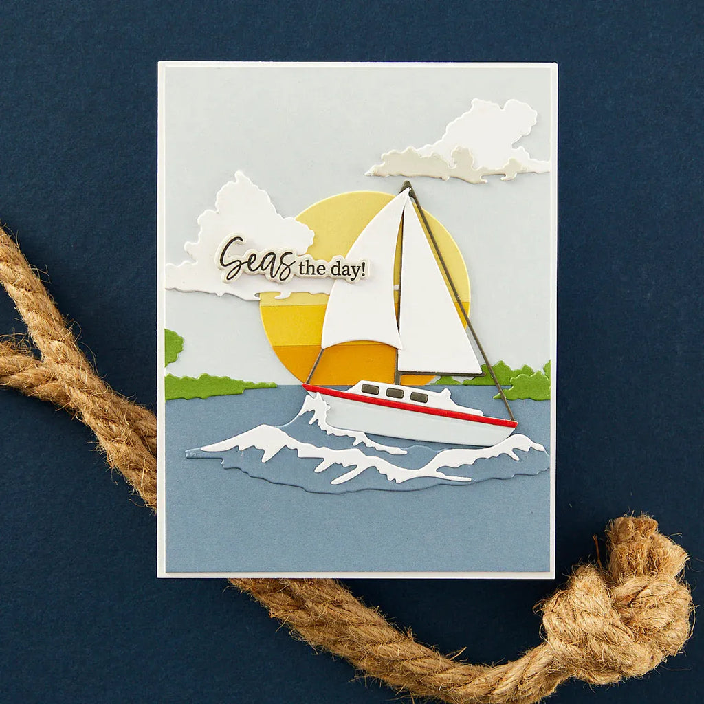 Spellbinders Fair Winds Sentiments Clear Stamp and Die Set sds-193 rough waters