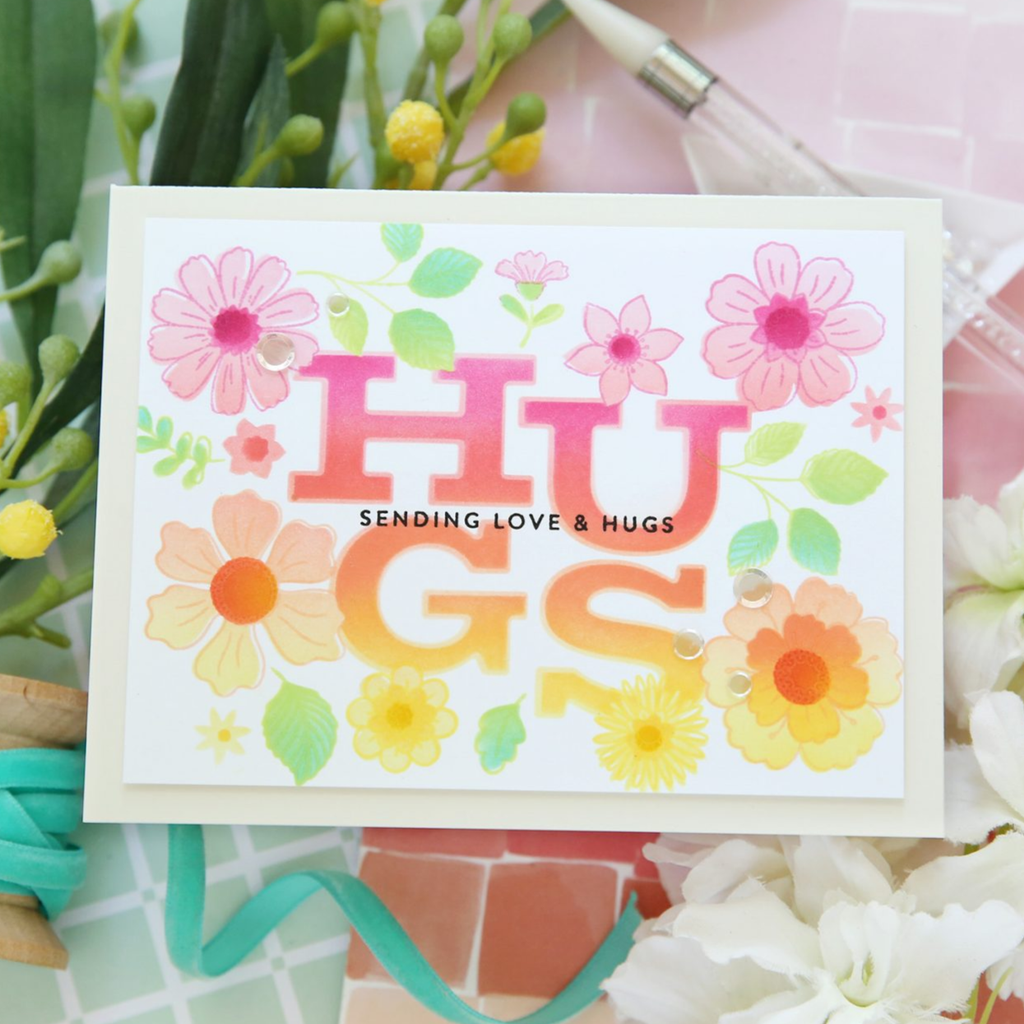 Simon Says Stamp Stencils Beautiful Blooms Hugs 1024stc Sunny Vibes Hugs Card | color-code:ALT02