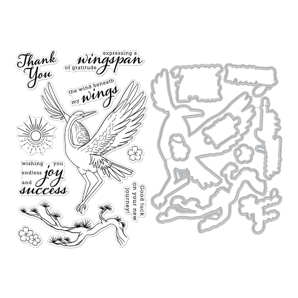 Hero Arts Floral Crane Wishes Clear Stamp and Die Set sb401