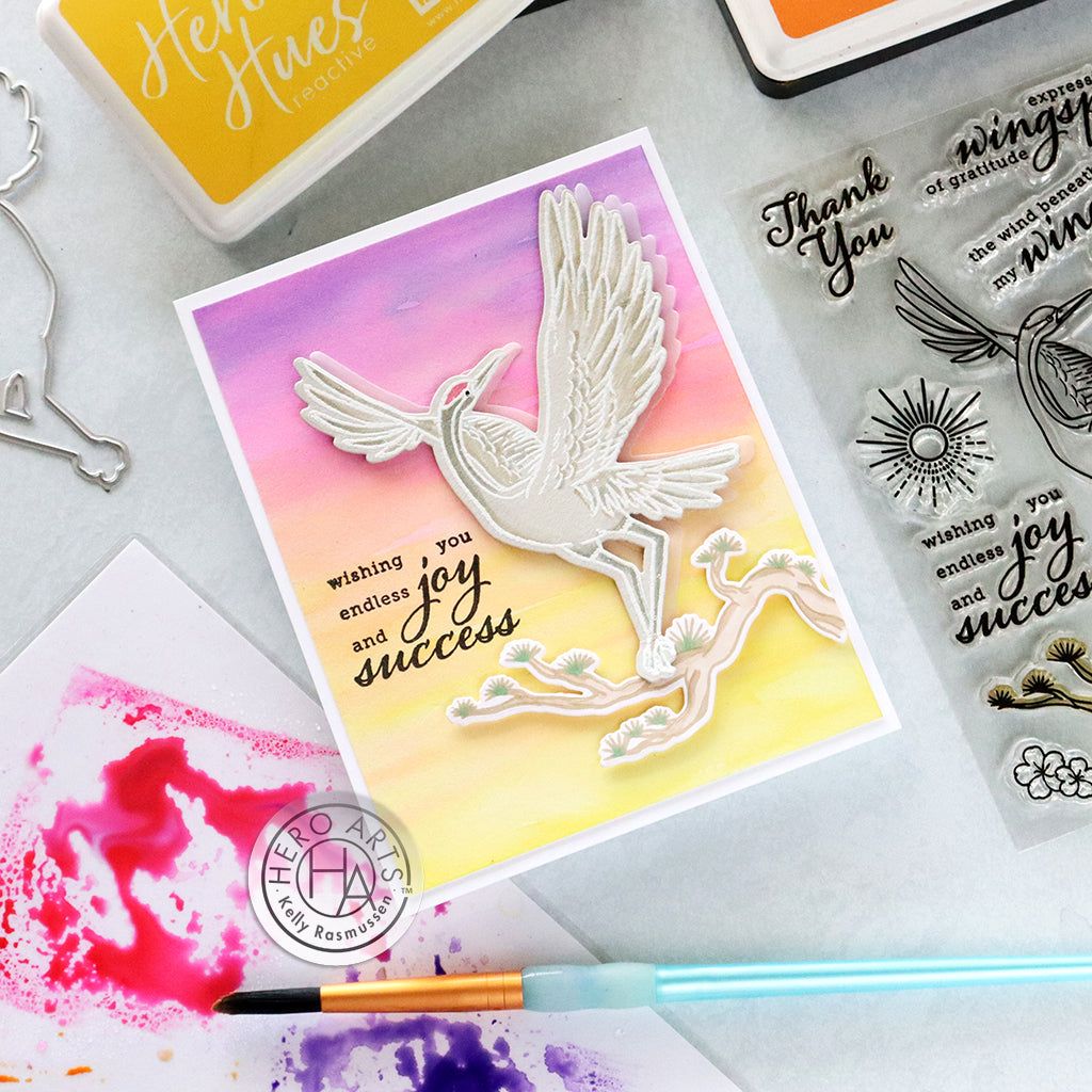 Hero Arts Floral Crane Wishes Clear Stamp and Die Set sb401 joy