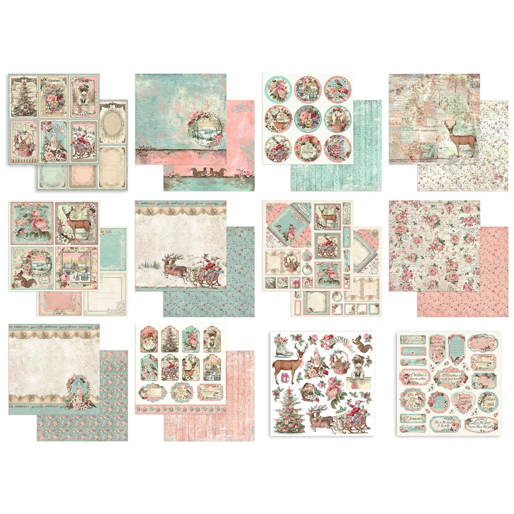 Stamperia PINK CHRISTMAS 8x8 Paper sbbs16 sheets