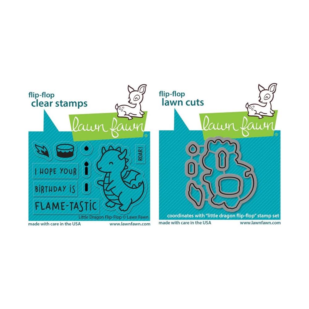 Lawn Fawn Little Dragon Flip-Flop Clear Stamps and Dies Set