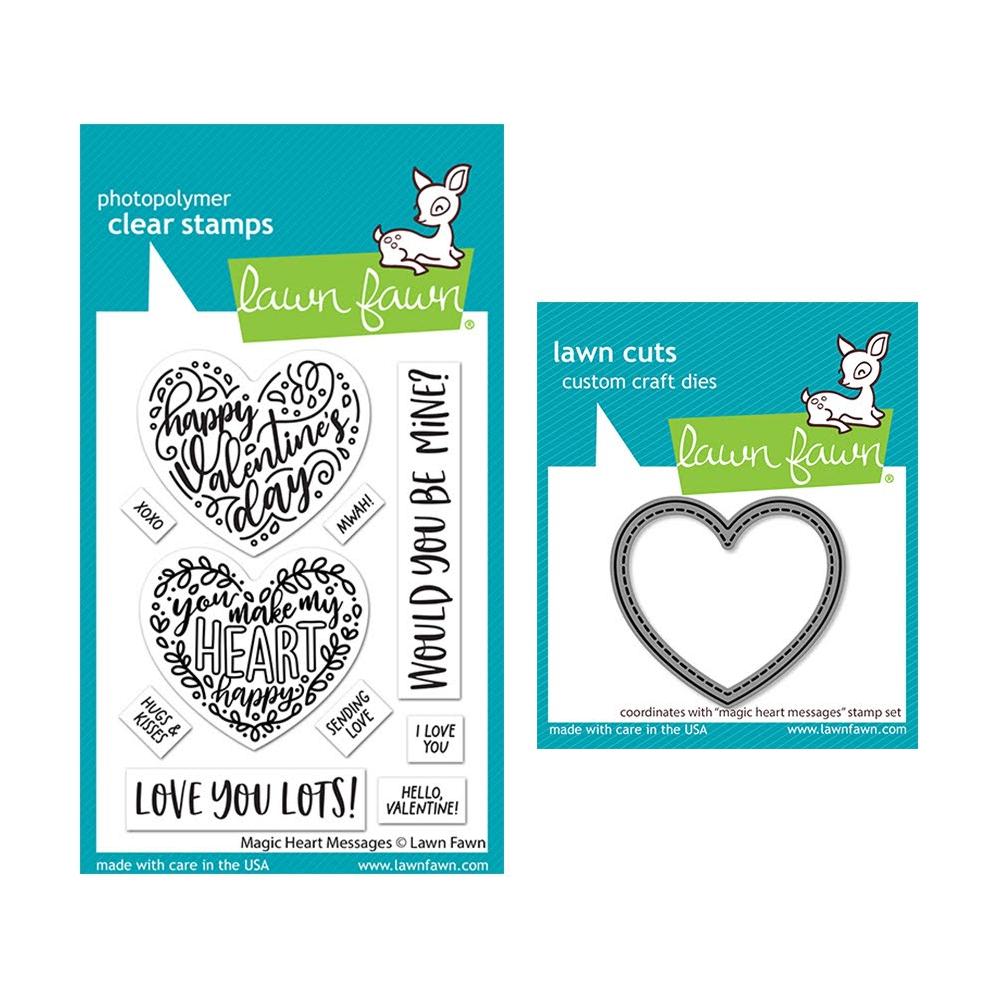 Lawn Fawn Set Magic Heart Messages Clear Stamps and Dies