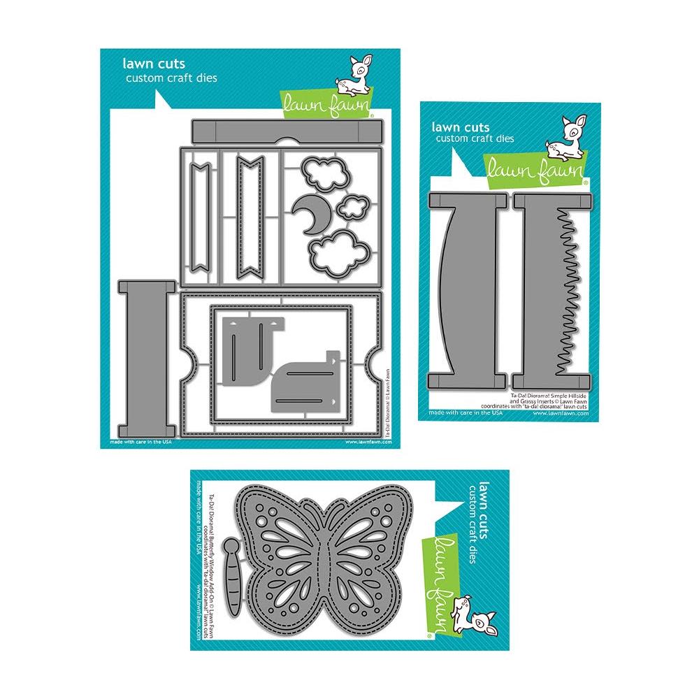 Lawn Fawn Set Ta-Da! Diorama! Plus Butterfly and Grass Add Ons Dies