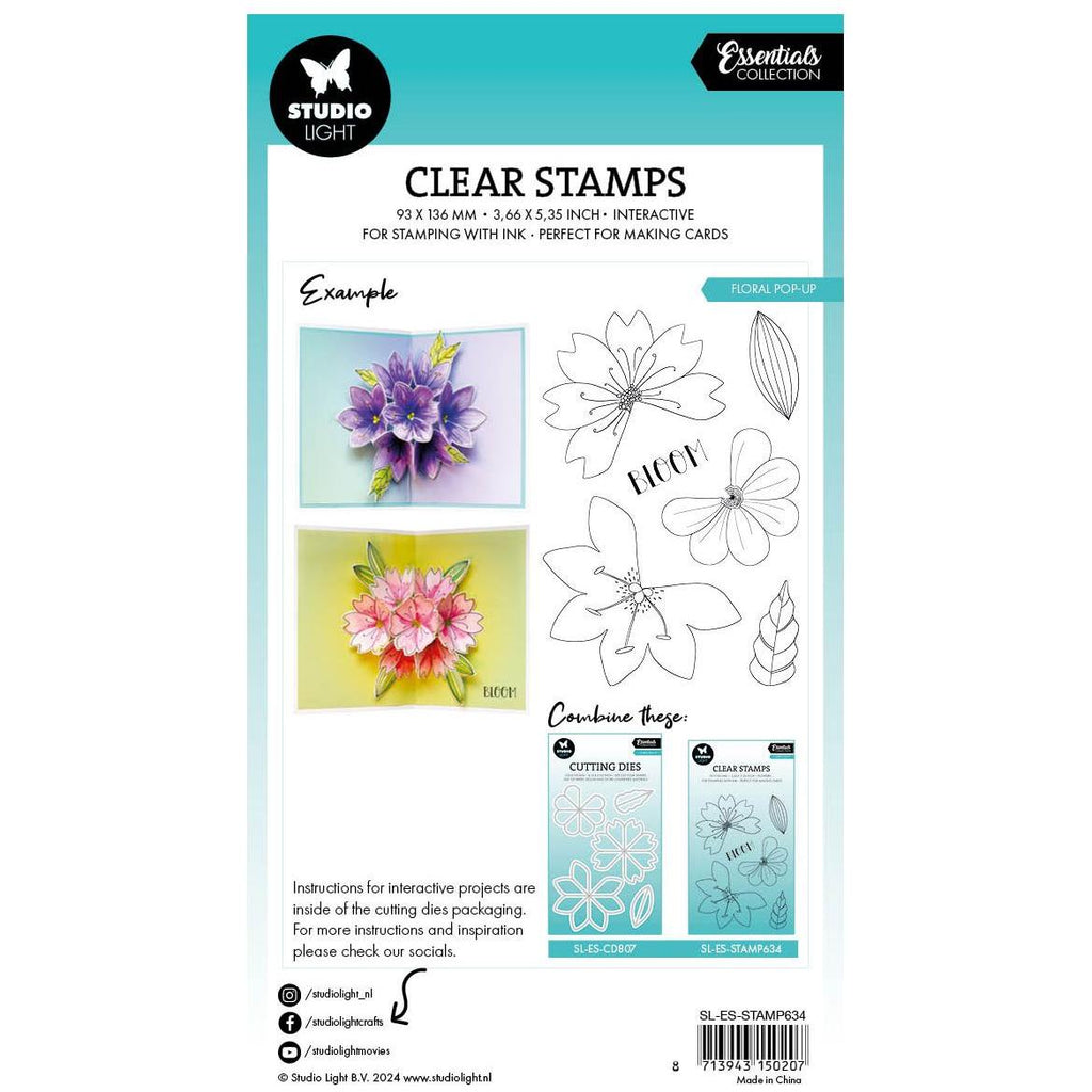 Studio Light Floral Pop-Up Clear Stamps Essentials sl-es-stamp634 package back