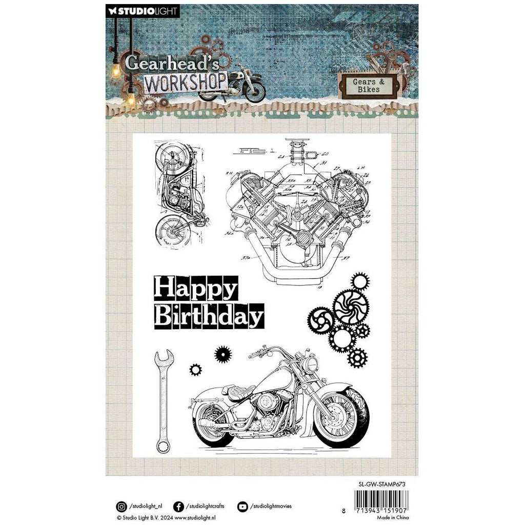 Studio Light Gearhead's Workshop Gears & Bikes Clear Stamps sl-gw-stamp673 package back