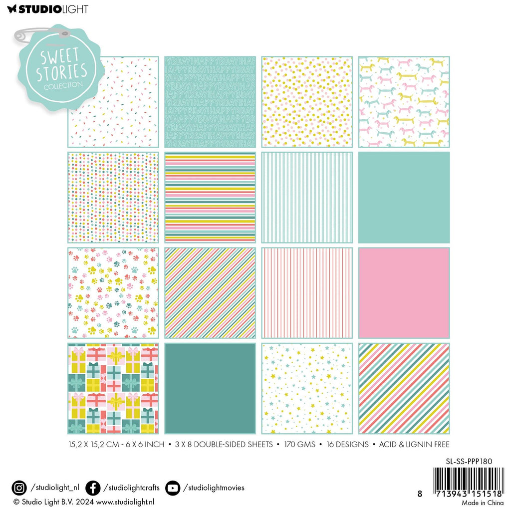 Studio Light Birthday Sweet Stories Pattern 6x6 Paper Pad sl-ss-ppp180 package back