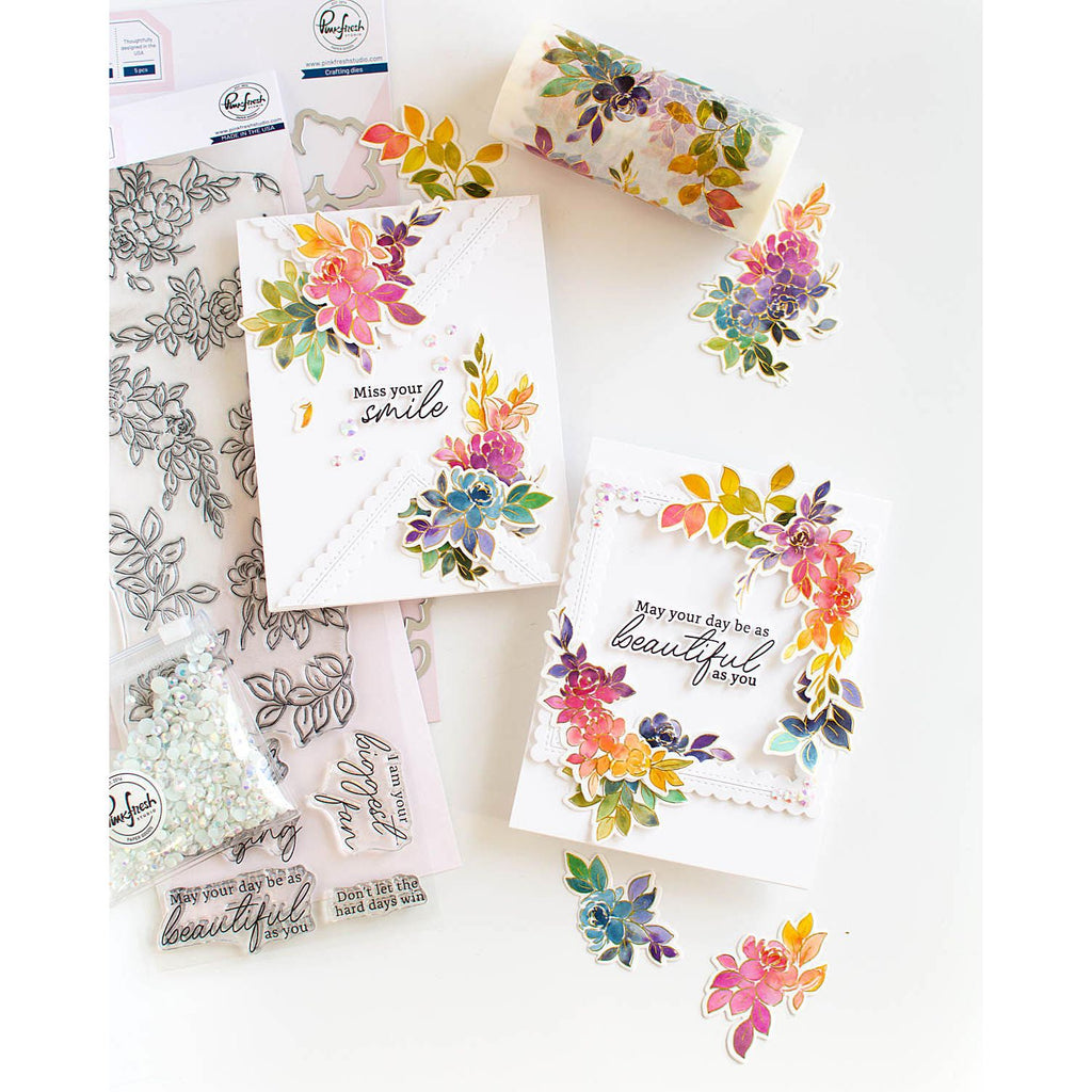 Pinkfresh Studio Vines And Roses Stencils 241324 Floral Encouragement Cards | color-code:ALT04