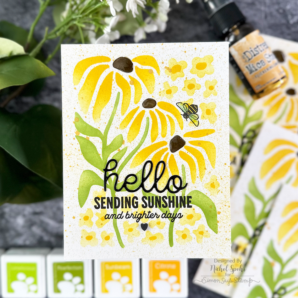 Simon Says Stamp Stencils Retro Flowers ssst221710 Hello Card | color-code:ALT06