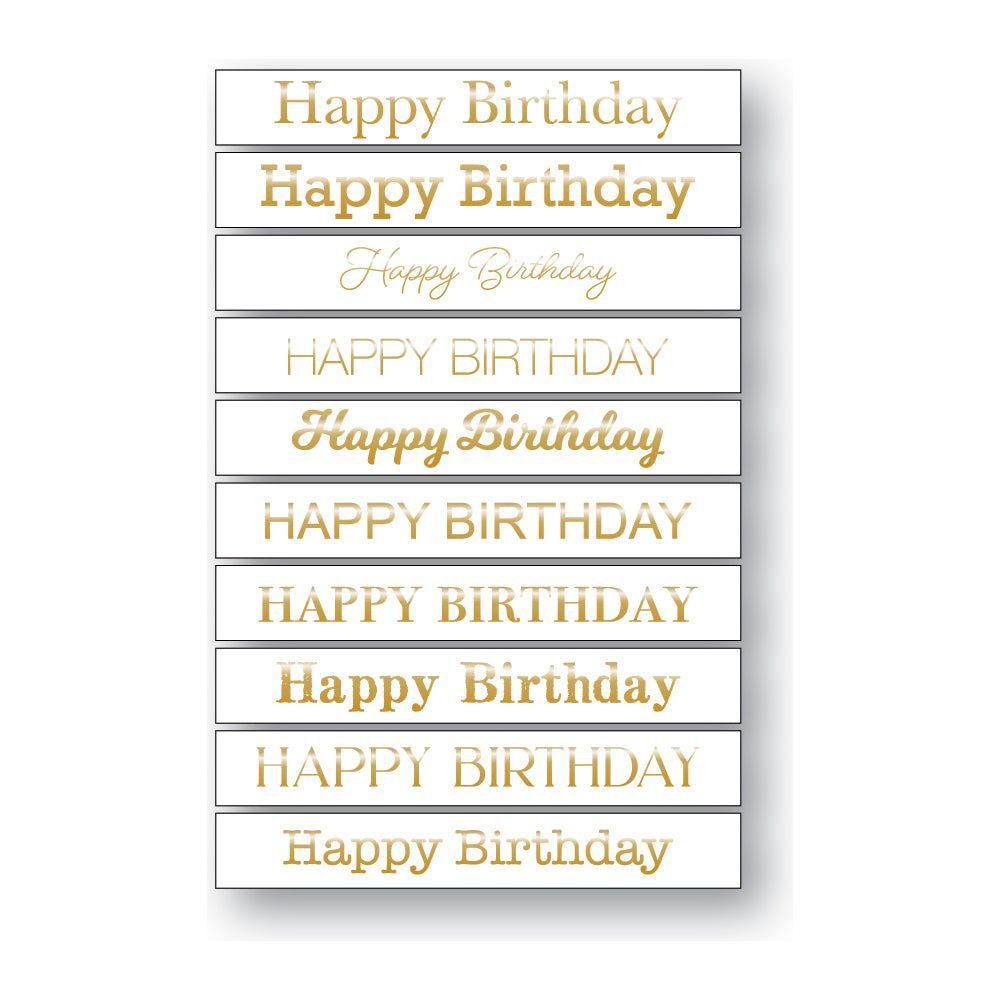 Memory Box Happy Birthday Foil Greetings White Tabs st006