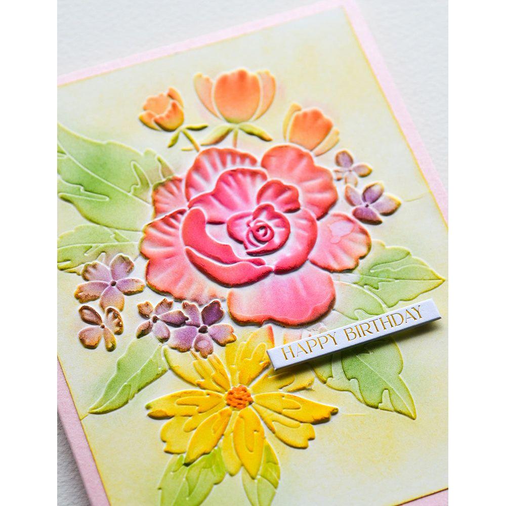 Memory Box Happy Birthday Foil Greetings White Tabs st006 watercolor