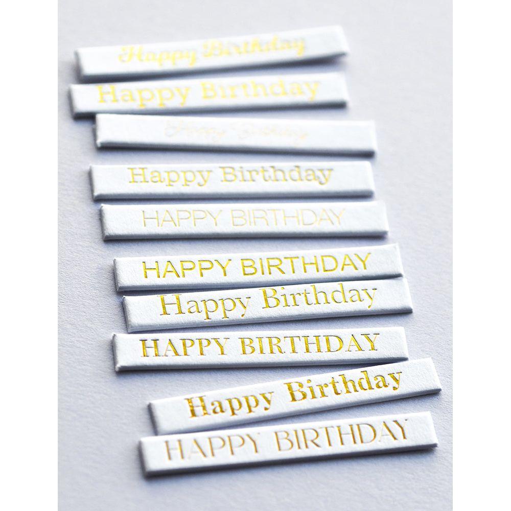 Memory Box Happy Birthday Foil Greetings White Tabs st006 sentiments