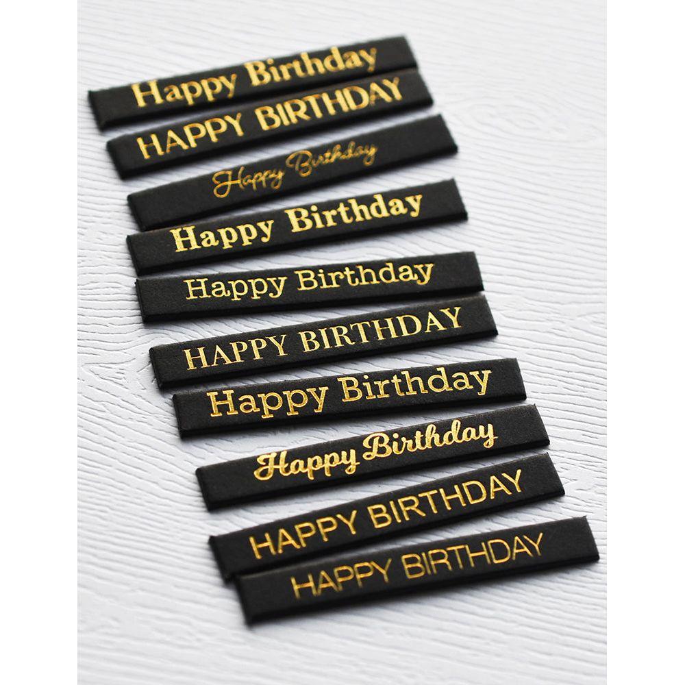 Memory Box Happy Birthday Foil Greetings Black Tabs st007 sentiments