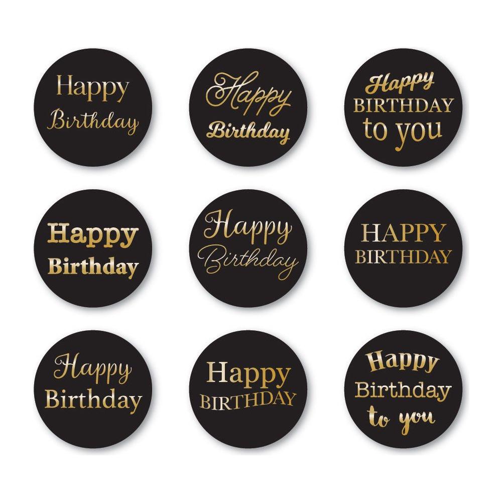 Memory Box Happy Birthday Foil Greetings Black Circle Tabs st011