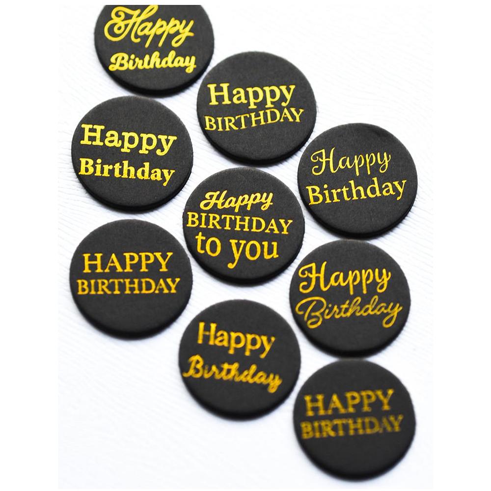 Memory Box Happy Birthday Foil Greetings Black Circle Tabs st011 sentiments