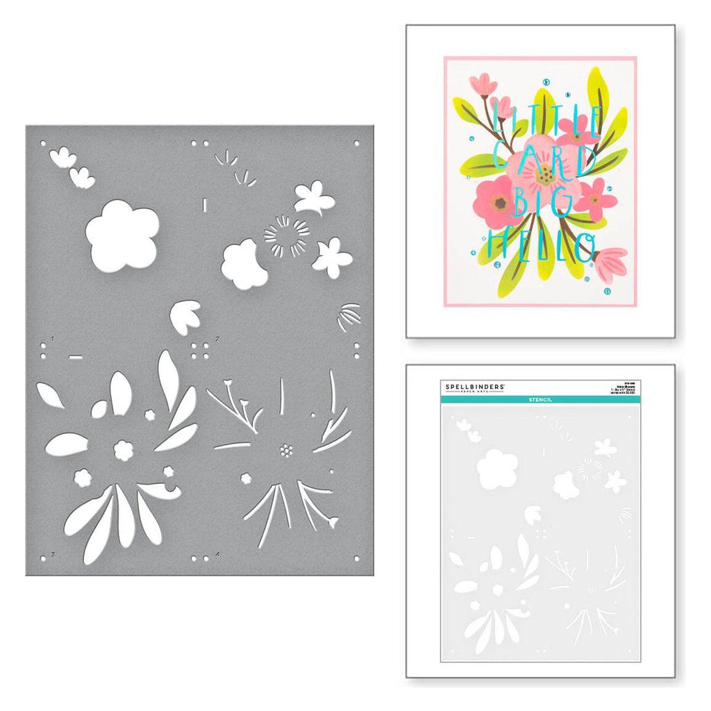 STN-063 Spellbinders Hello Blooms Stencil Hello