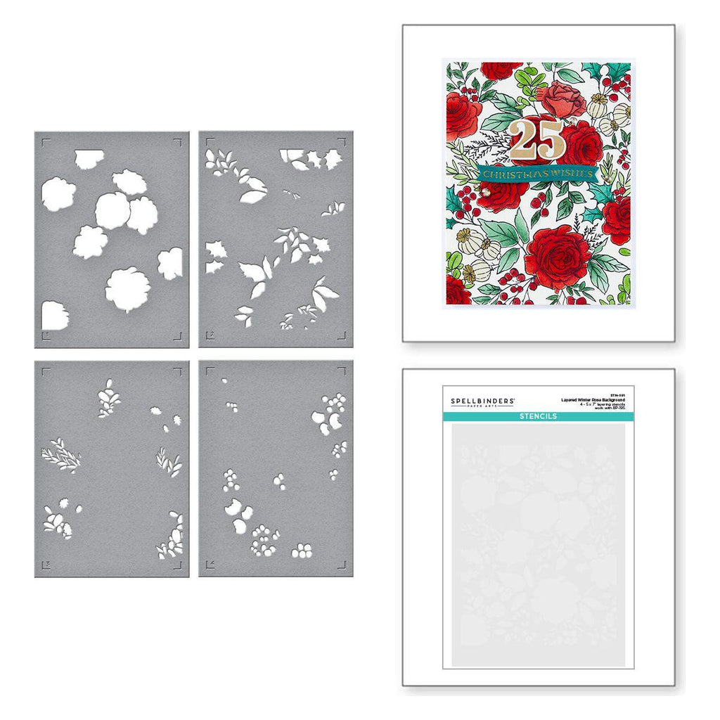 Spellbinders Winter Rose Background BetterPress and Stencil Set bd-0879 parts