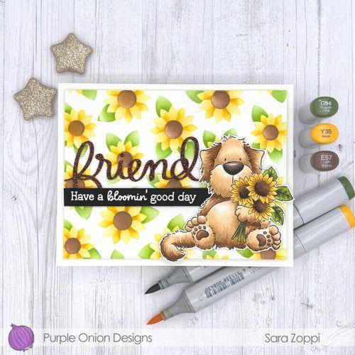 Purple Onion Designs Sunshine Goldie Unmounted Cling Stamp pod5021 sunflower puppy