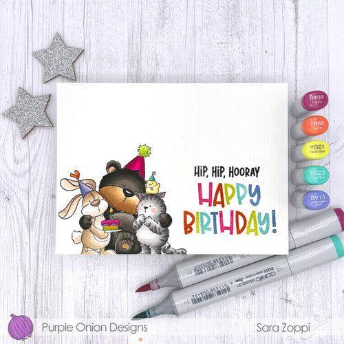 Purple Onion Designs Let's Celebrate Unmounted Cling Stamp pod5030 happy birthday card