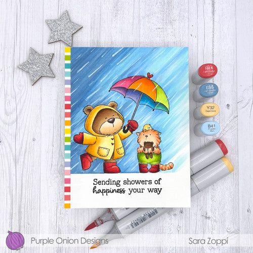 Purple Onion Designs Spring Shower Unmounted Cling Stamp pod5022 rainy day friends