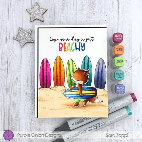 Purple Onion Designs Beach Accessories Cling Stamp Set pod1329 Surfboard Hello Card