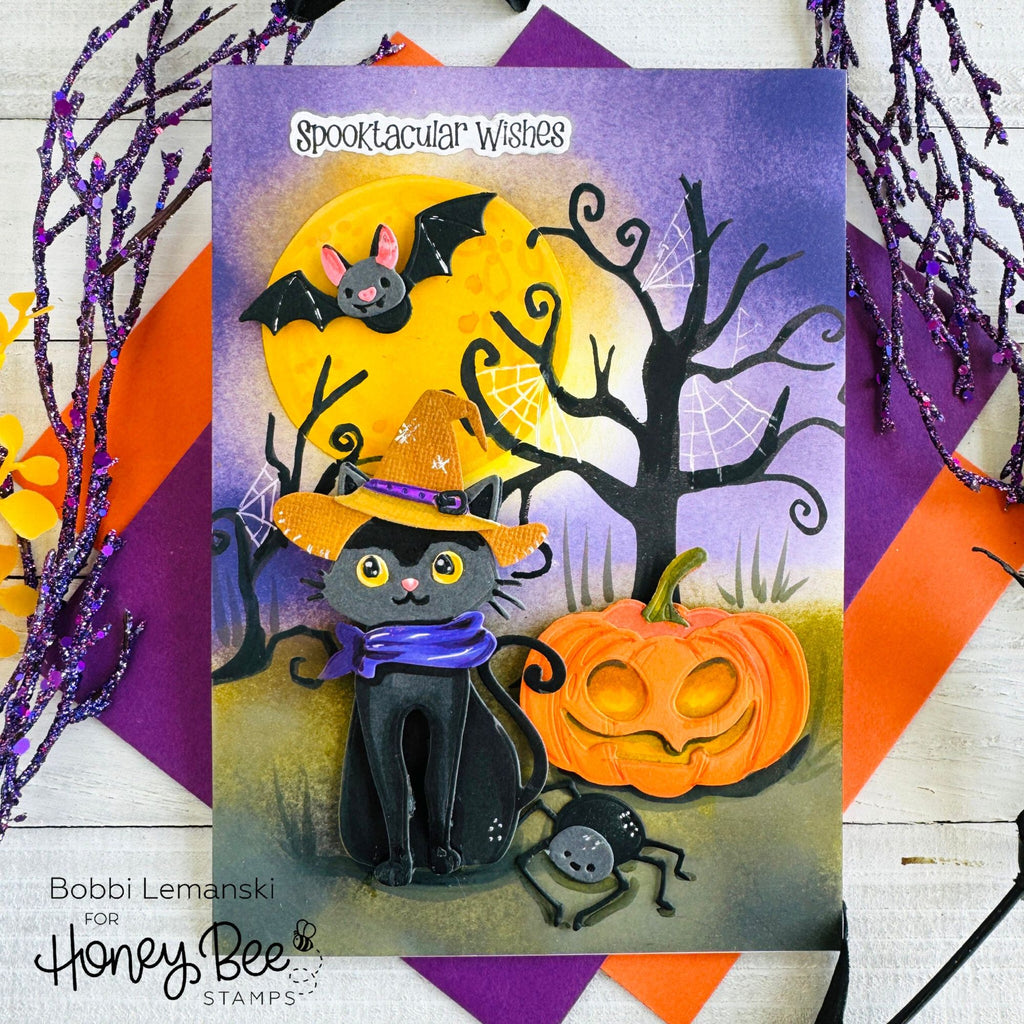 Honey Bee Owlloween Clear Stamps hbst-614 Scaredy Cat Card | color-code:ALT01