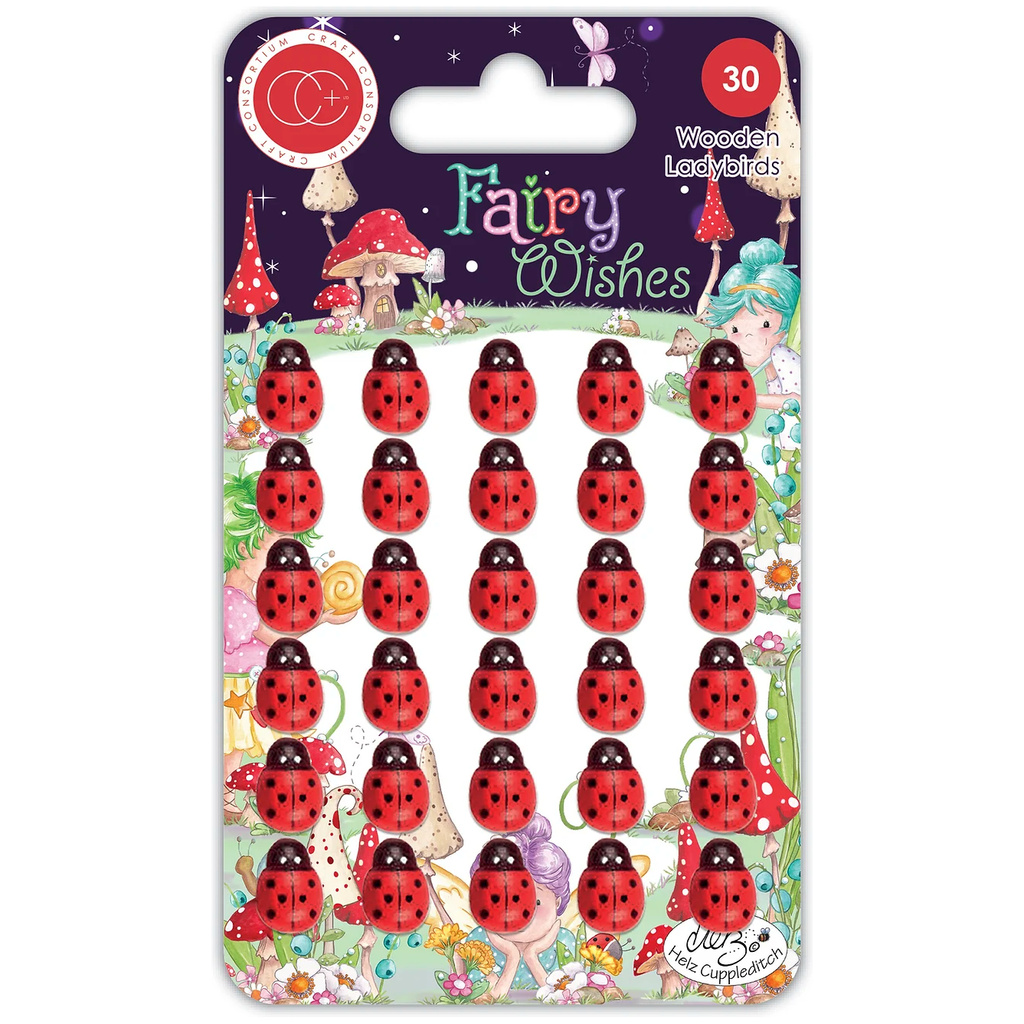 Craft Consortium Fairy Wishes Wooden Ladybirds Embellishments CCWDNS022