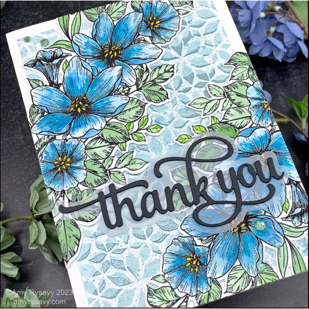 Picket Fence Studios Lots of Blossoms Stencil sc365 Thank You | color-code:ALT01